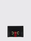 smooth leather card holder with horsebit detail and gold-tone hardware