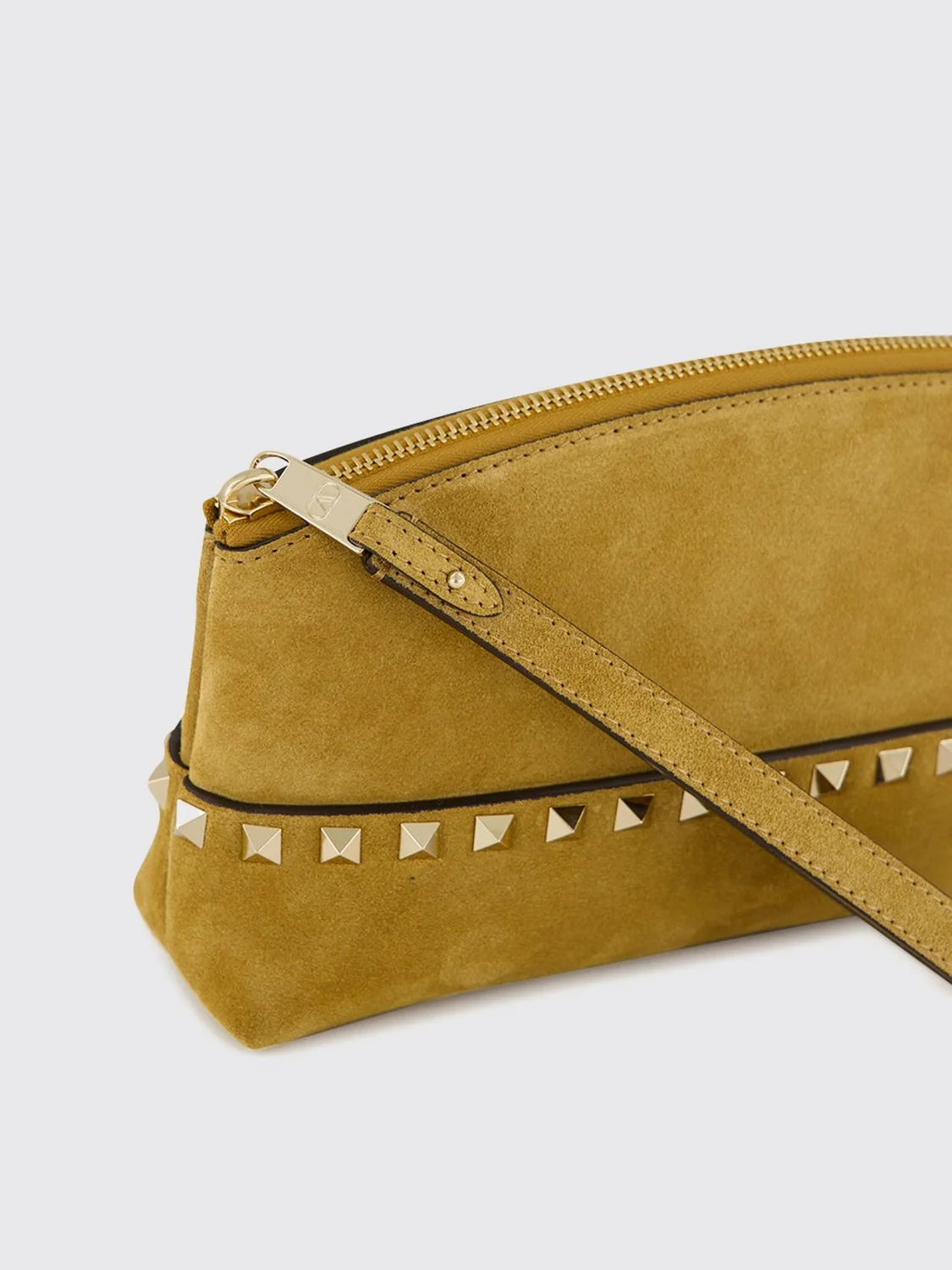 rockstud suede clutch with studs and wrist strap