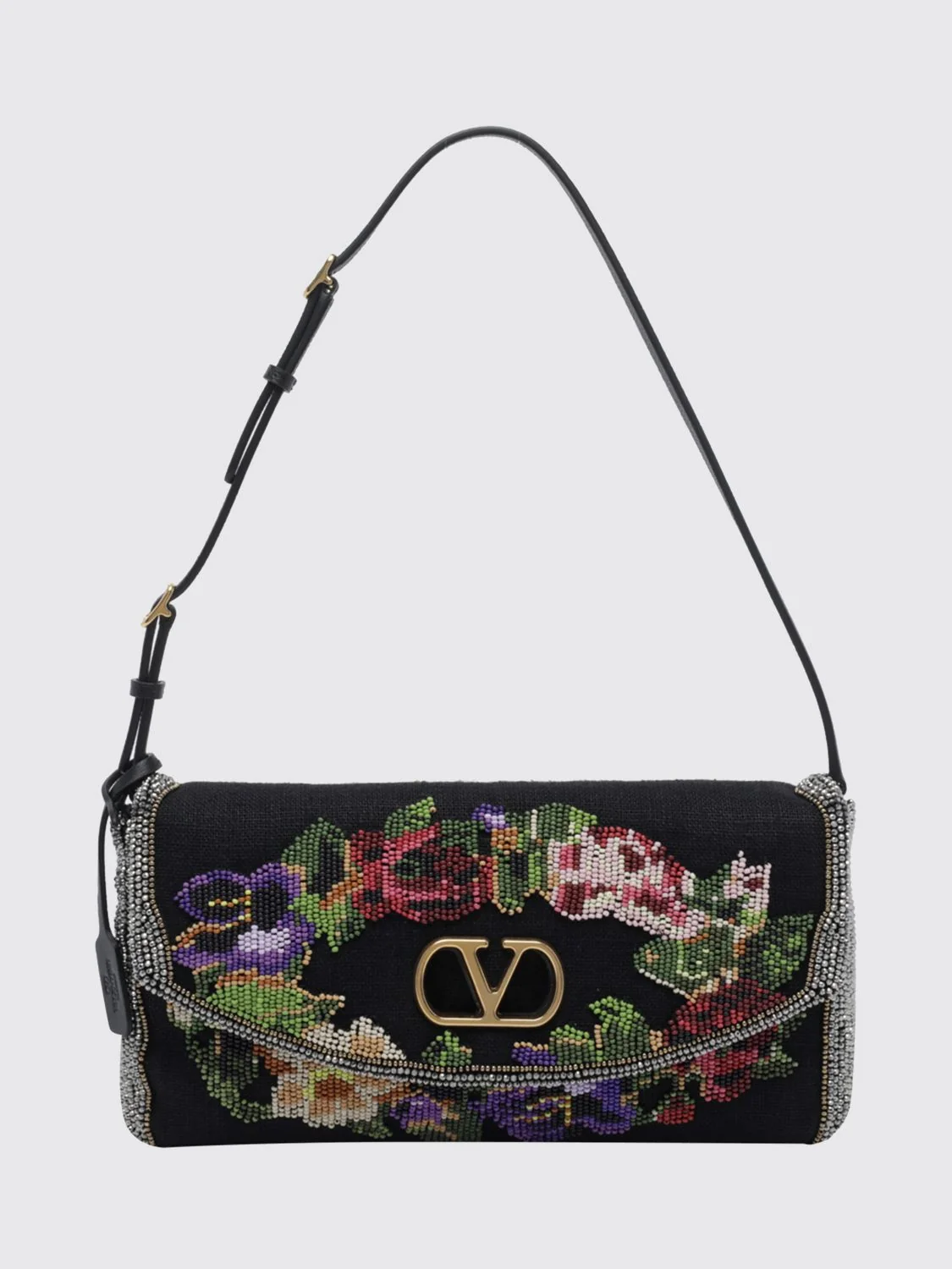 VALENTINO GARAVANI OS floral embroidered satin shoulder bag with vlogo signature
