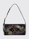 floral embroidered satin shoulder bag with vlogo signature