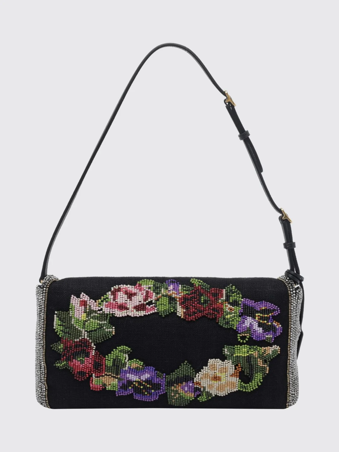VALENTINO GARAVANI OS floral embroidered satin shoulder bag with vlogo signature
