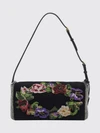 floral embroidered satin shoulder bag with vlogo signature