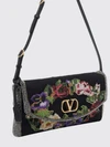 floral embroidered satin shoulder bag with vlogo signature