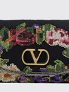 floral embroidered satin shoulder bag with vlogo signature