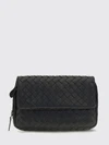 intrecciato lambskin leather shoulder bag with flap closure
