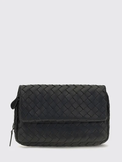 intrecciato lambskin leather shoulder bag with flap closure