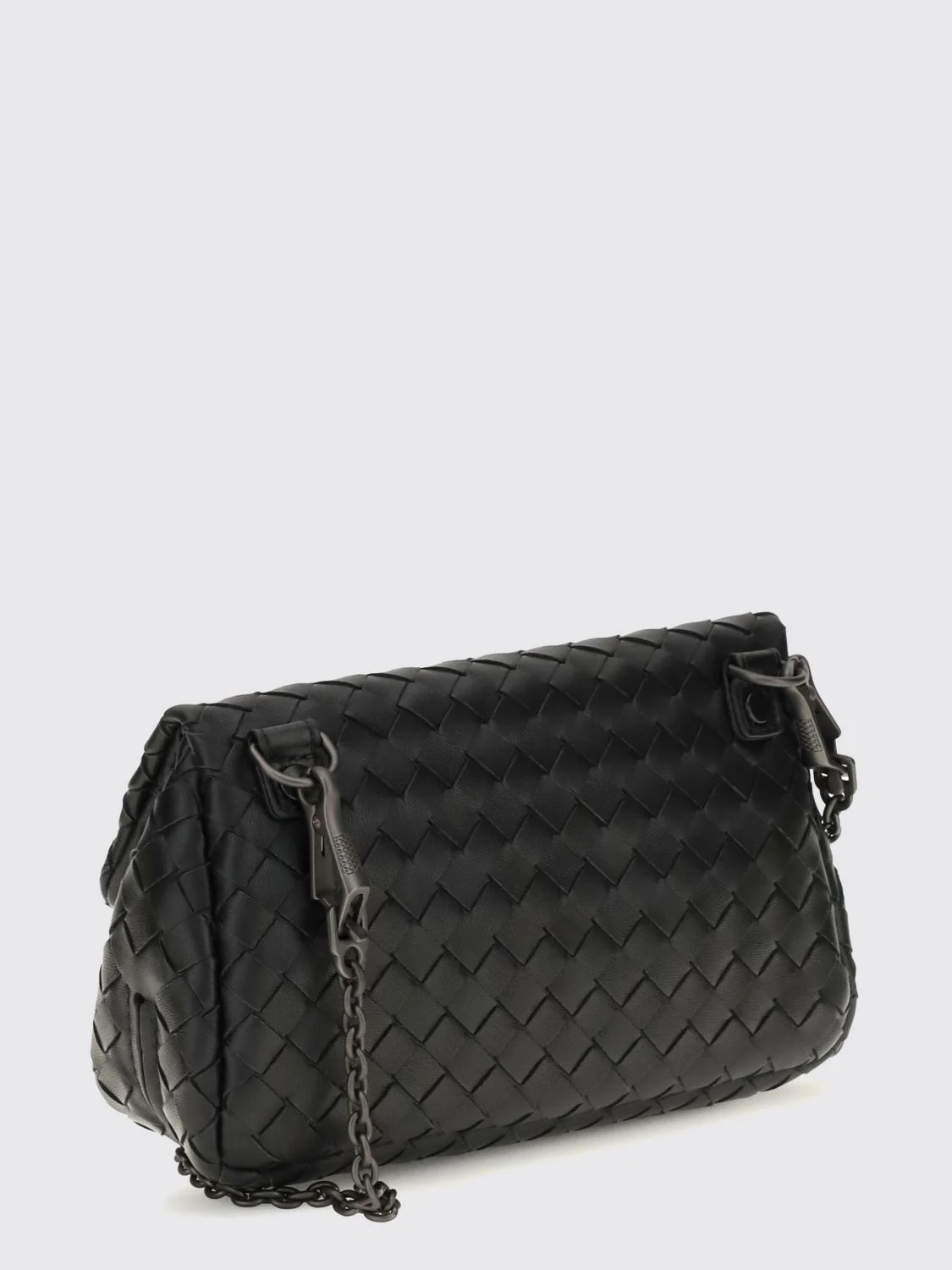 intrecciato lambskin leather shoulder bag with flap closure