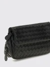intrecciato lambskin leather shoulder bag with flap closure