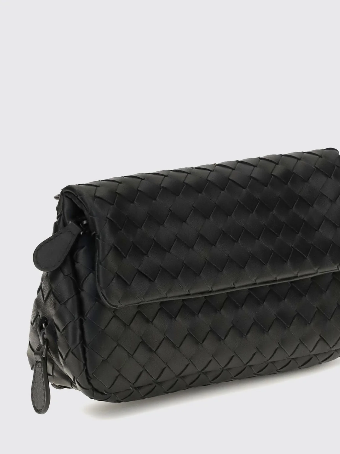 intrecciato lambskin leather shoulder bag with flap closure