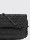 intrecciato lambskin leather shoulder bag with flap closure
