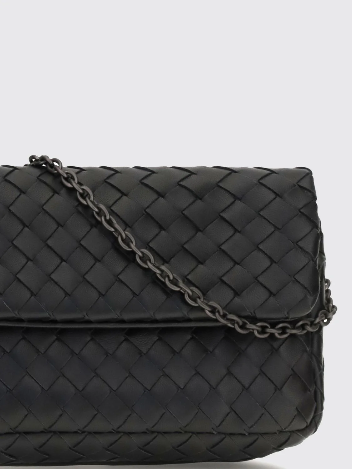 intrecciato lambskin leather shoulder bag with flap closure