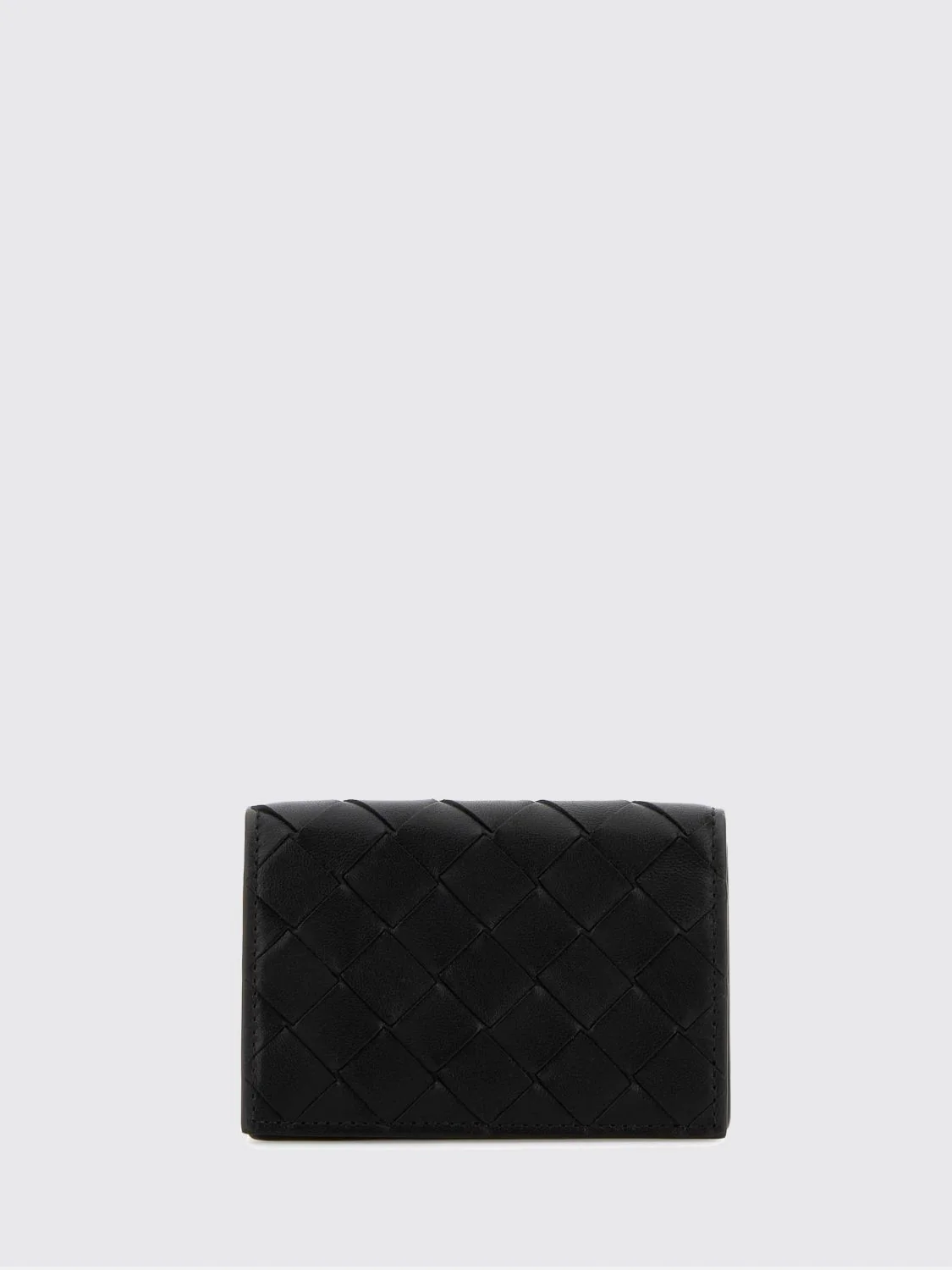 bifold woven lambskin card holder with snap button