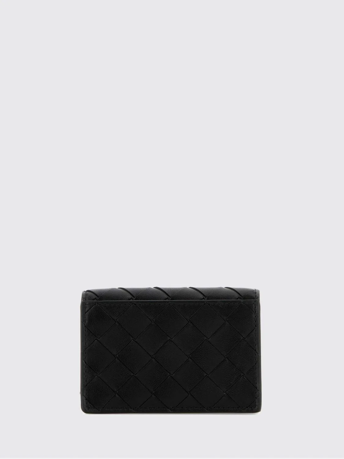 bifold woven lambskin card holder with snap button