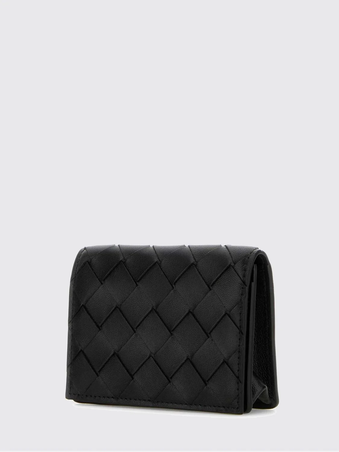 bifold woven lambskin card holder with snap button