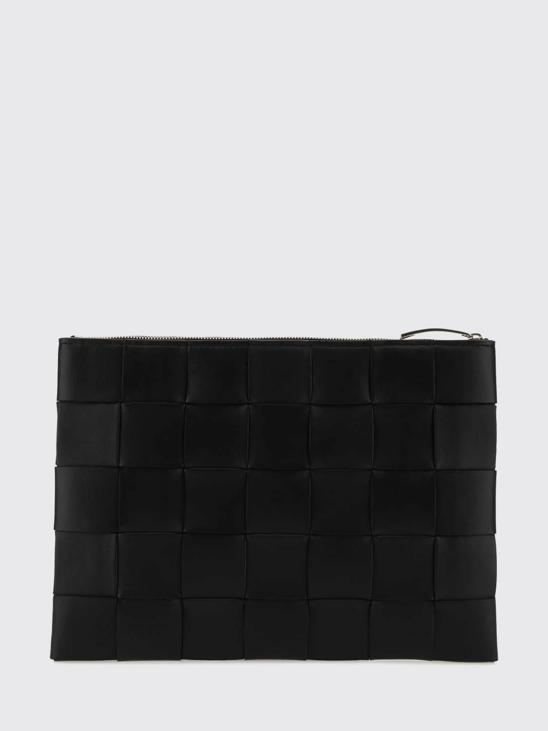 rectangular clutch in intrecciato lambskin with zip closure