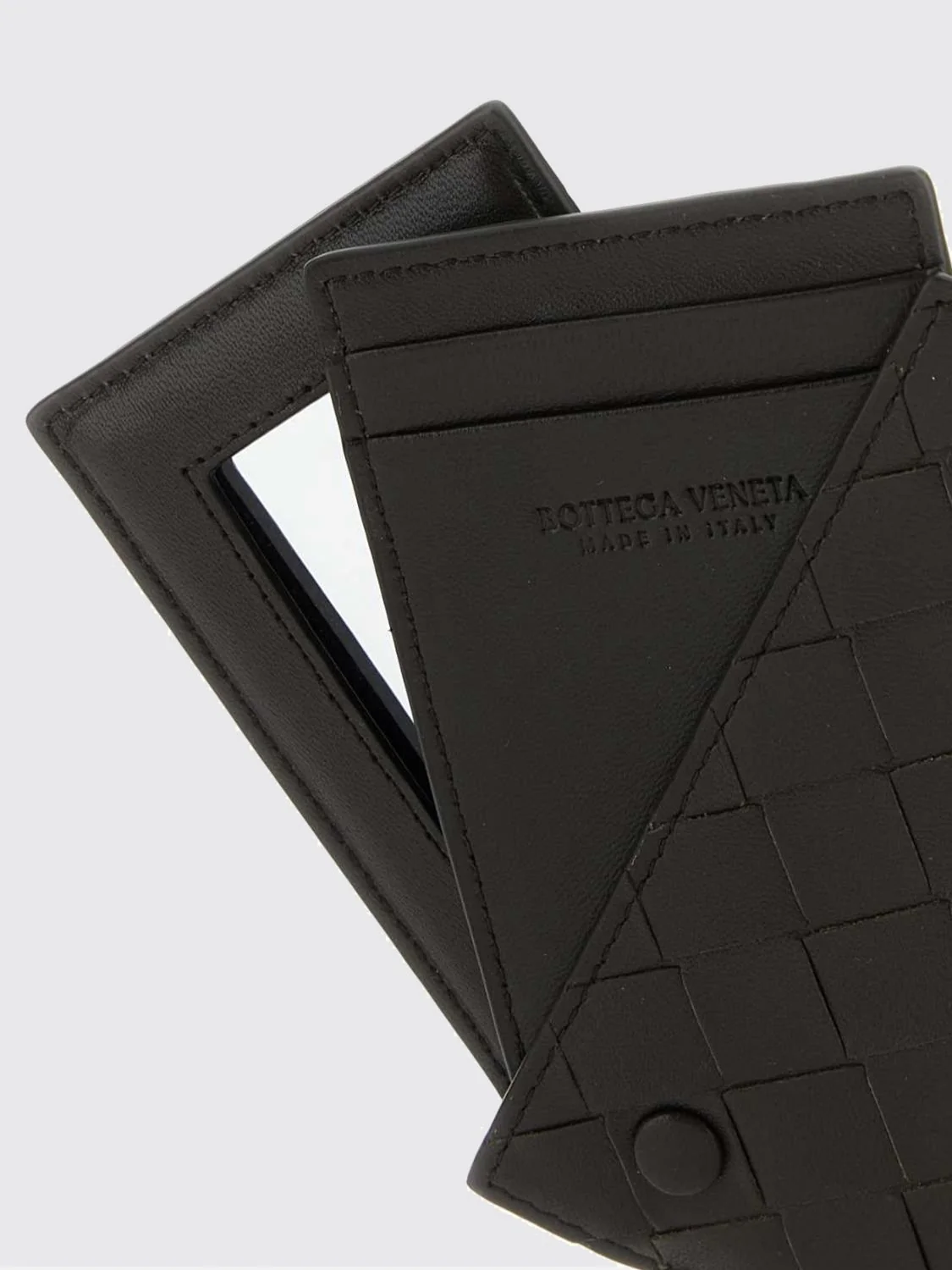 woven nappa leather card holder with removable mirror
