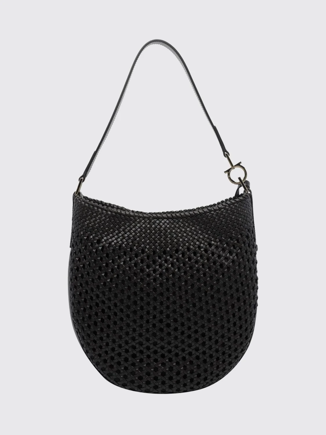 medium hobo bag in woven calfskin with logo shoulder strap