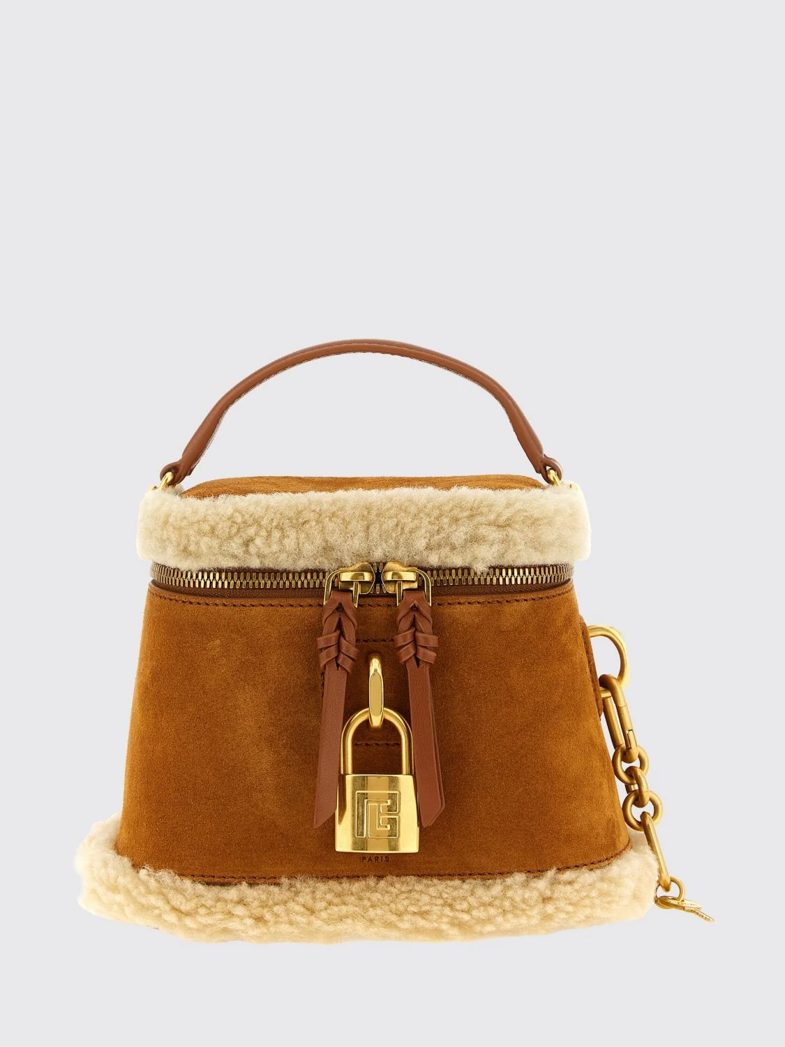 BALMAIN OS pulse vanity mini bag in shearling and suede leather