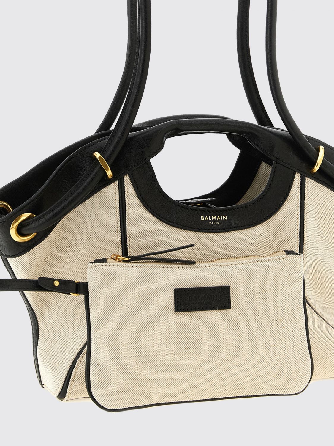 linen and cotton tote bag with four handles and inner pouch