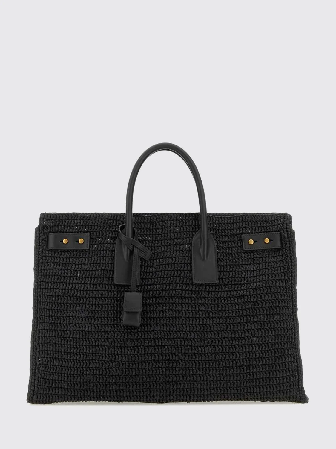 sac de jour handbag in crochet raffia and calfskin leather