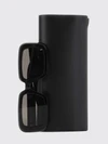 rectangular black acetate sunglasses with printed logo on the temples