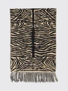 zebra print pure wool scarf with jacquard logo and fringed hem