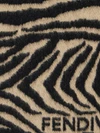 zebra print pure wool scarf with jacquard logo and fringed hem