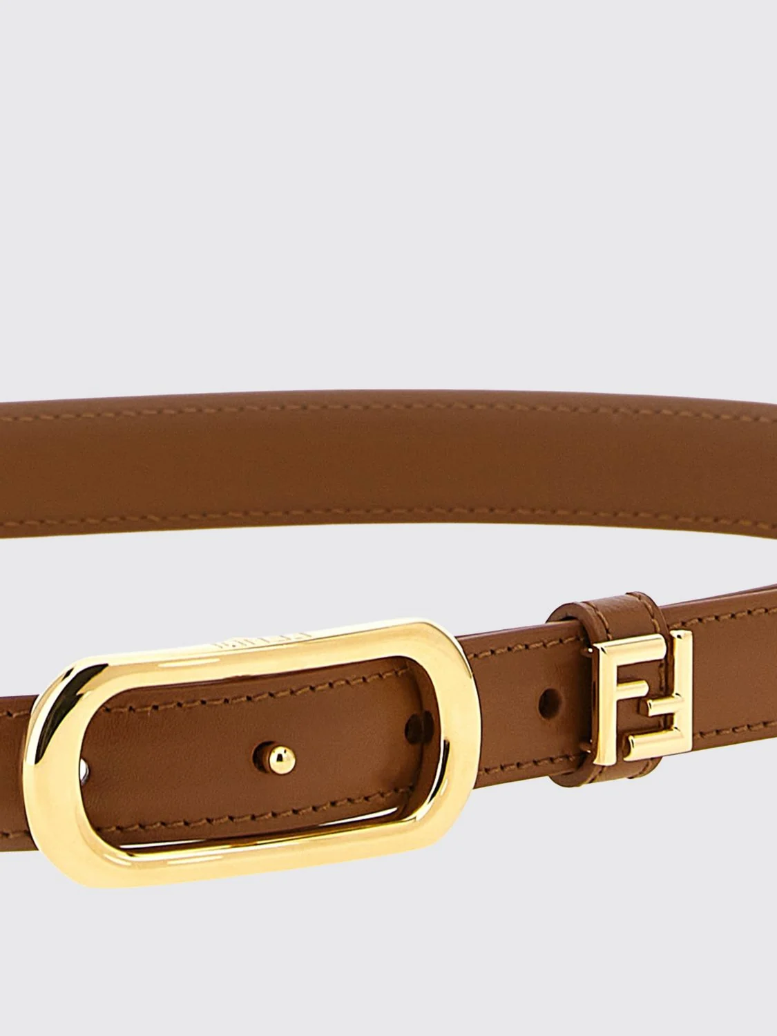 slim calfskin leather belt with metal ff monogram buckle