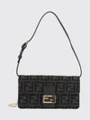 tube ff zucca fabric shoulder bag with leather handle and chain strap