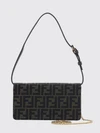 tube ff zucca fabric shoulder bag with leather handle and chain strap