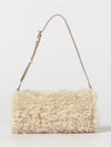 cylindrical shearling shoulder bag with adjustable handle