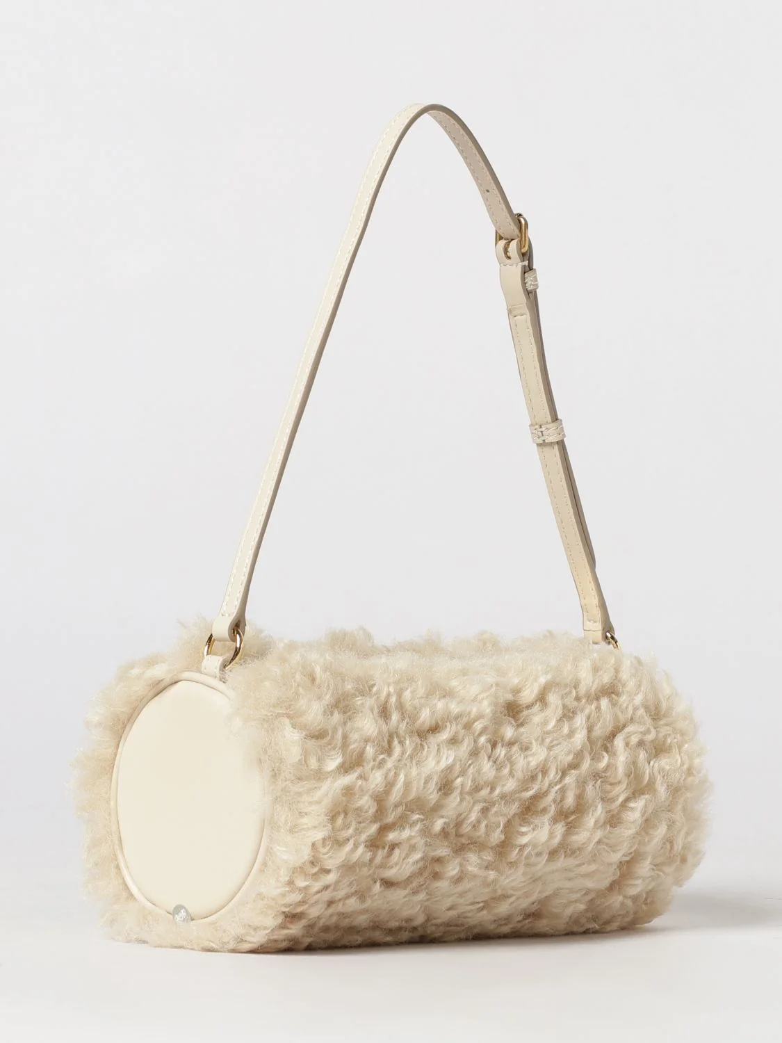 STELLA MCCARTNEY OS cylindrical shearling shoulder bag with adjustable handle