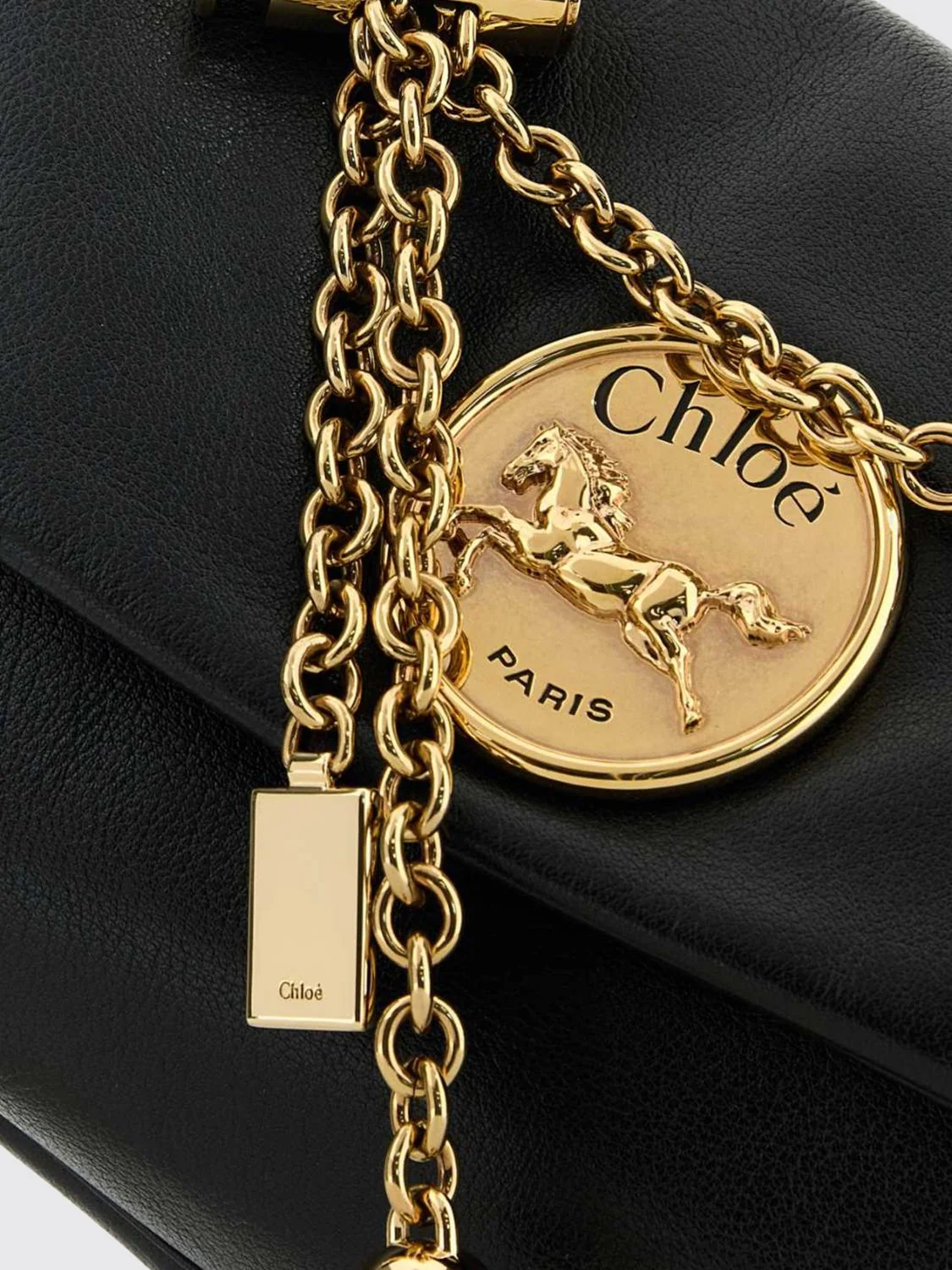 heritage grained leather shoulder bag chloé with metallic mesh handle