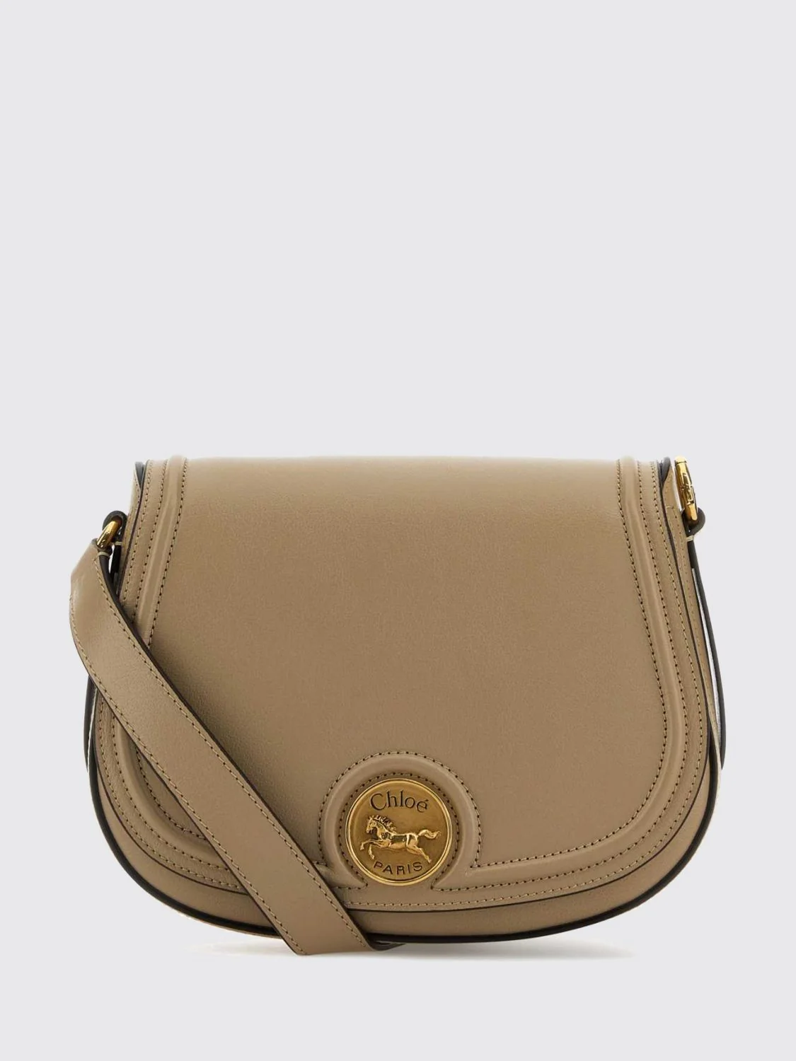 horse medal leather mini crossbody bag chloé with metal logo