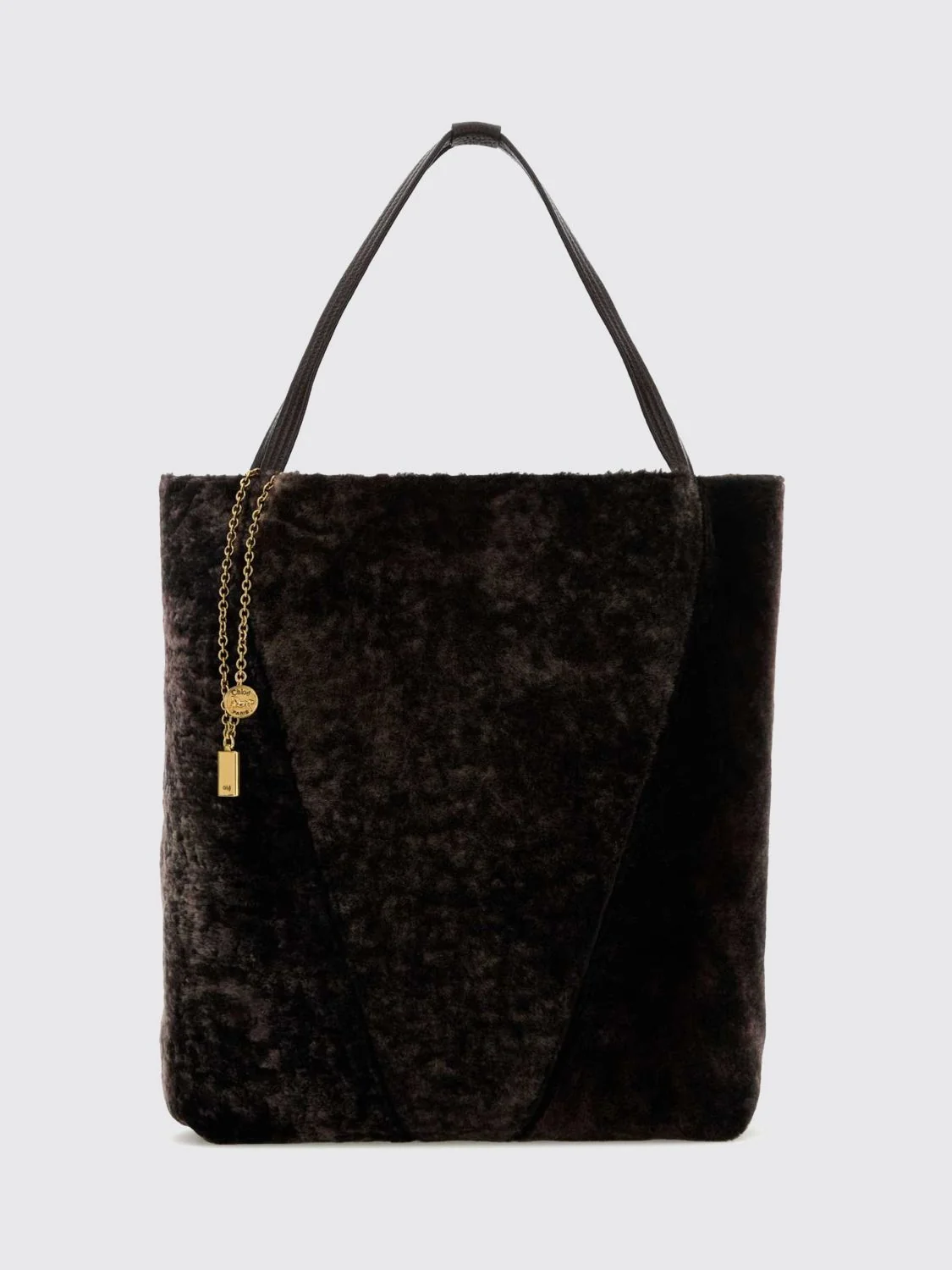 spin shearling tote bag chloé with double handle and metal logo