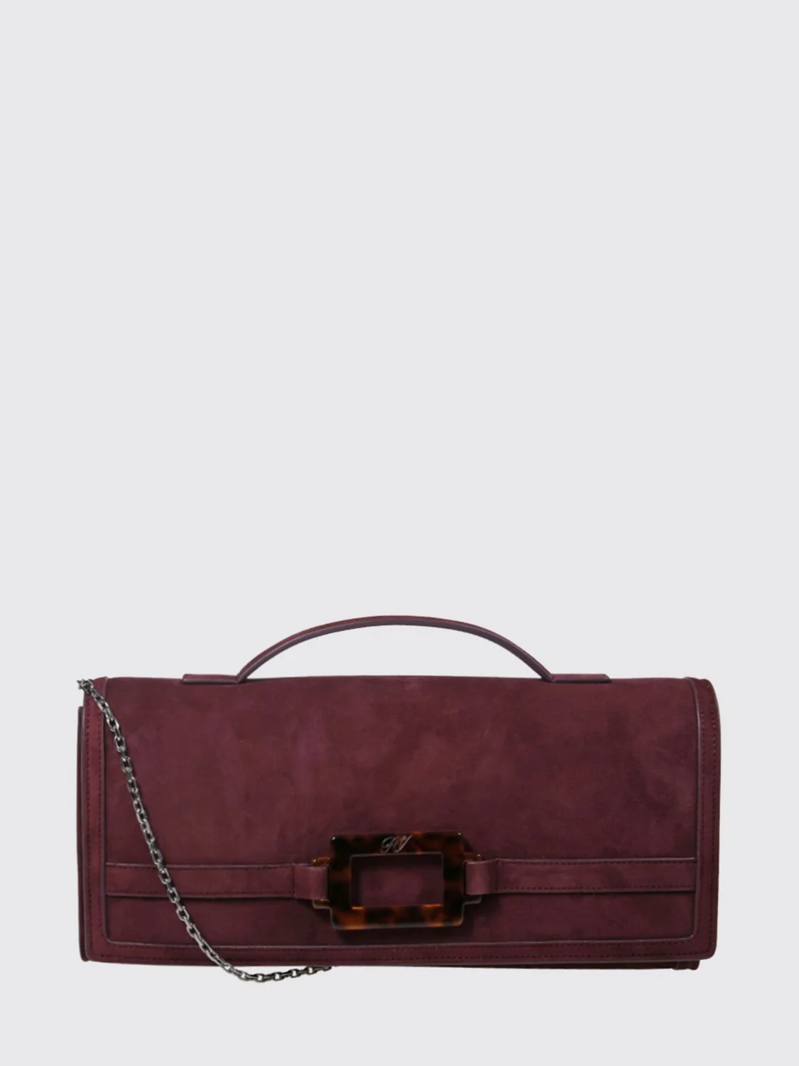 ROGER VIVIER OS belle vivier suede clutch with iconic buckle and chain strap