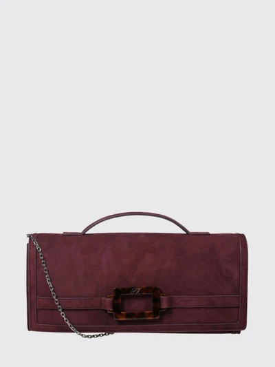 belle vivier suede clutch with iconic buckle and chain strap