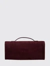 belle vivier suede clutch with iconic buckle and chain strap