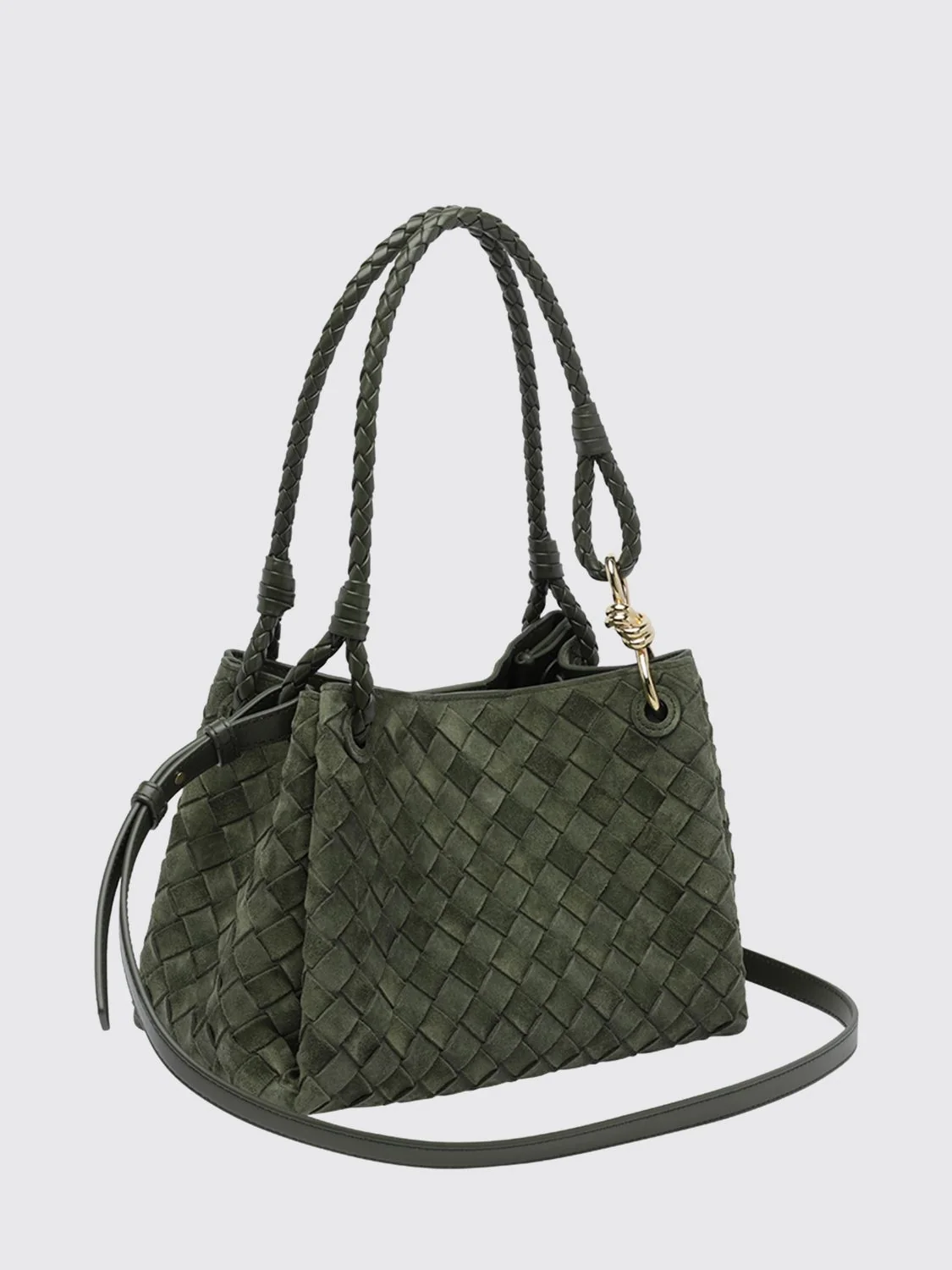 intrecciato leather shoulder bag with double handle