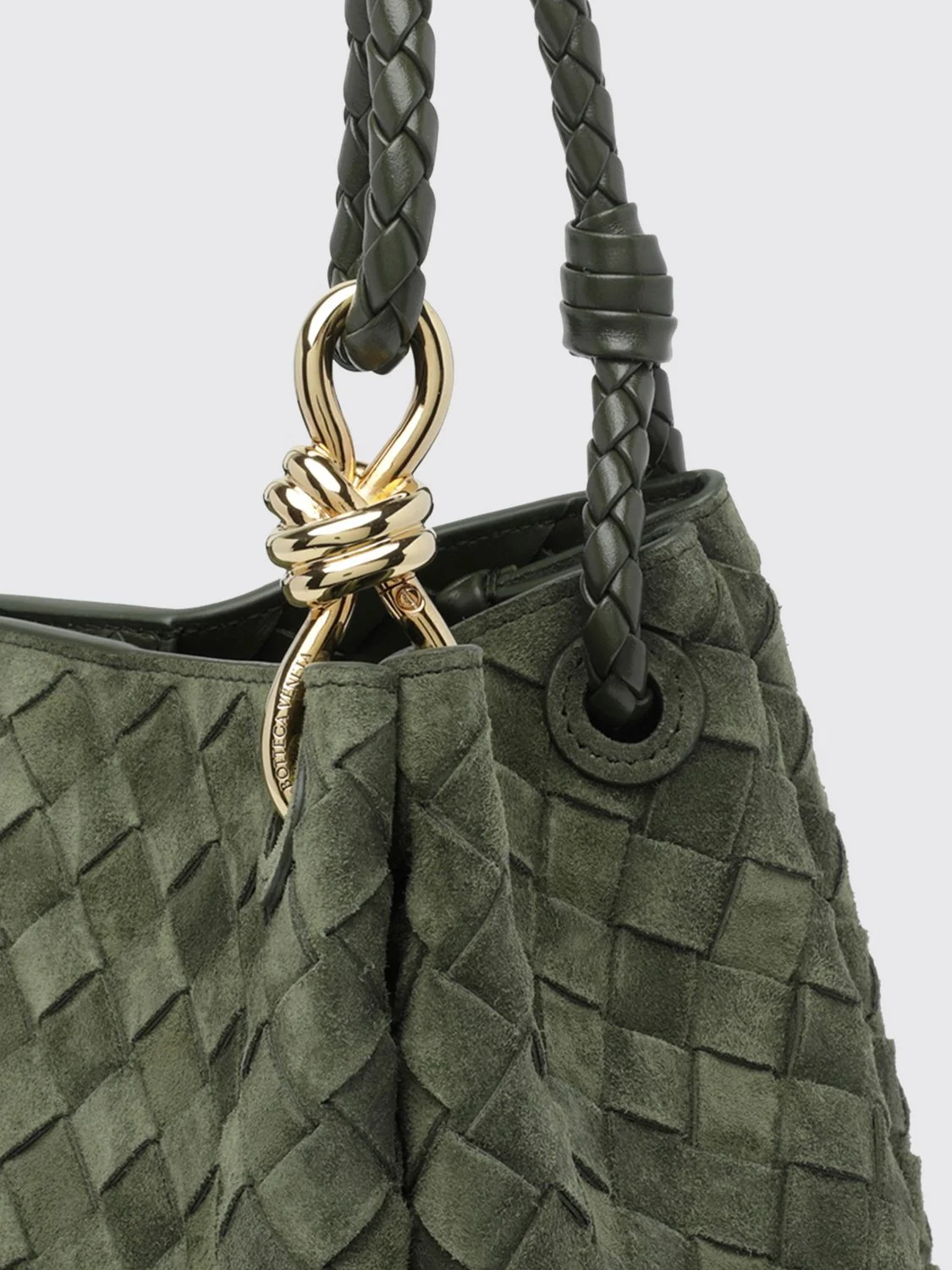 intrecciato leather shoulder bag with double handle
