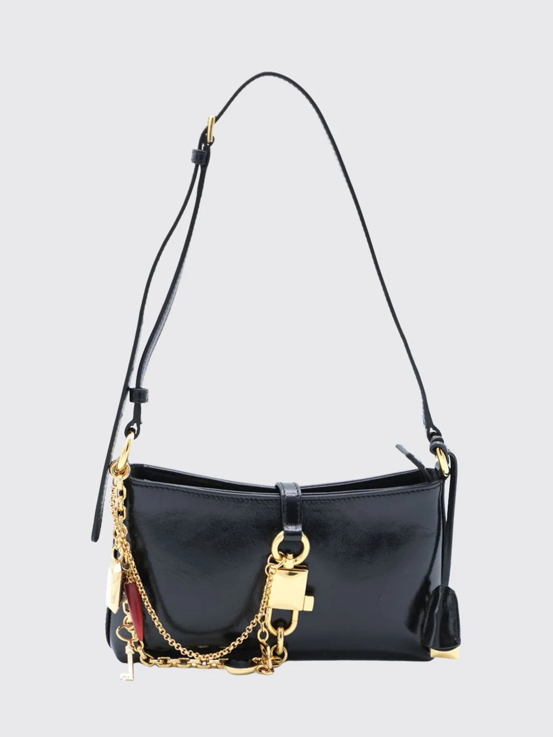 DOLCE amp; GABBANA OS lock calfskin shoulder bag with padlock charm and zip closure