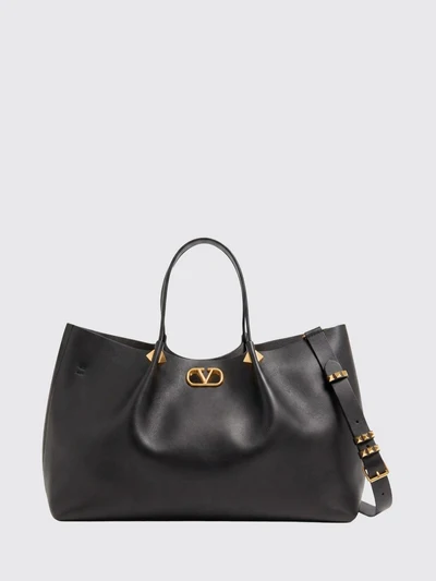 large vlogo signature studded smooth leather tote