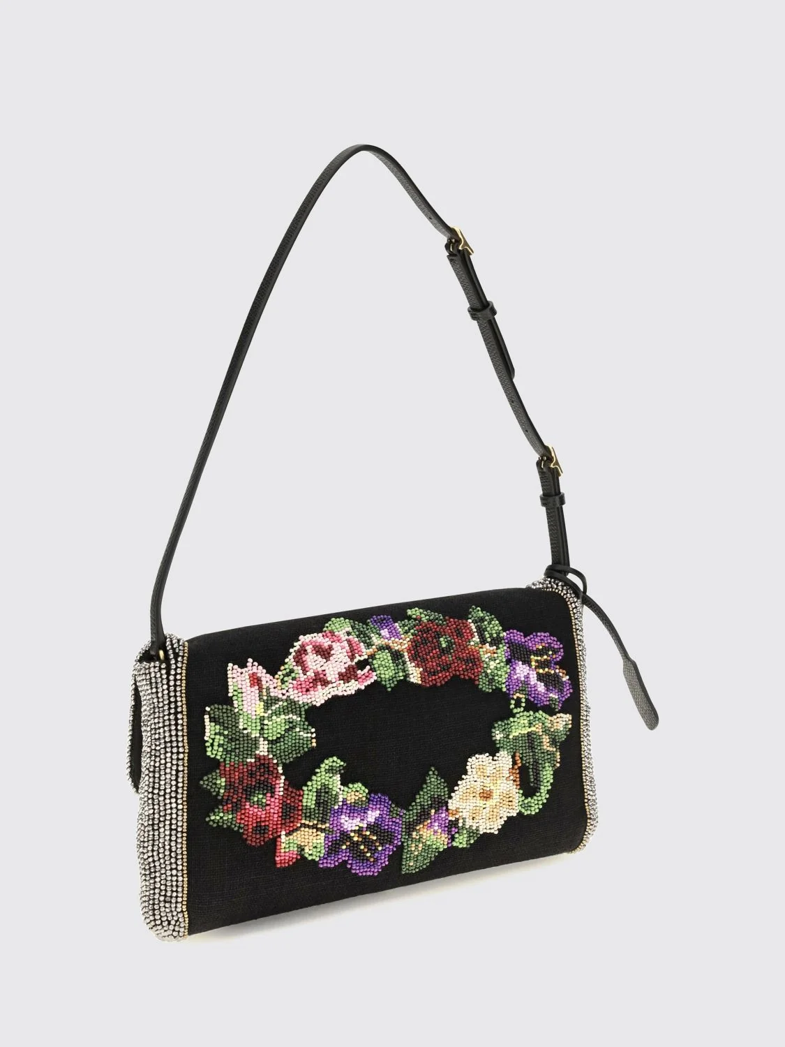 VALENTINO GARAVANI OS devain linen shoulder bag with crystal embroidery