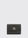 tri-fold leather wallet with ff monogram and snap button closure