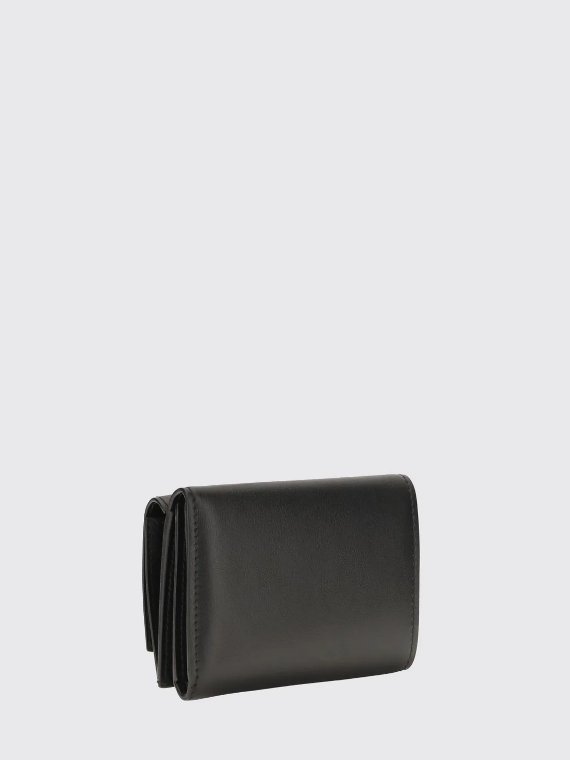 tri-fold leather wallet with ff monogram and snap button closure
