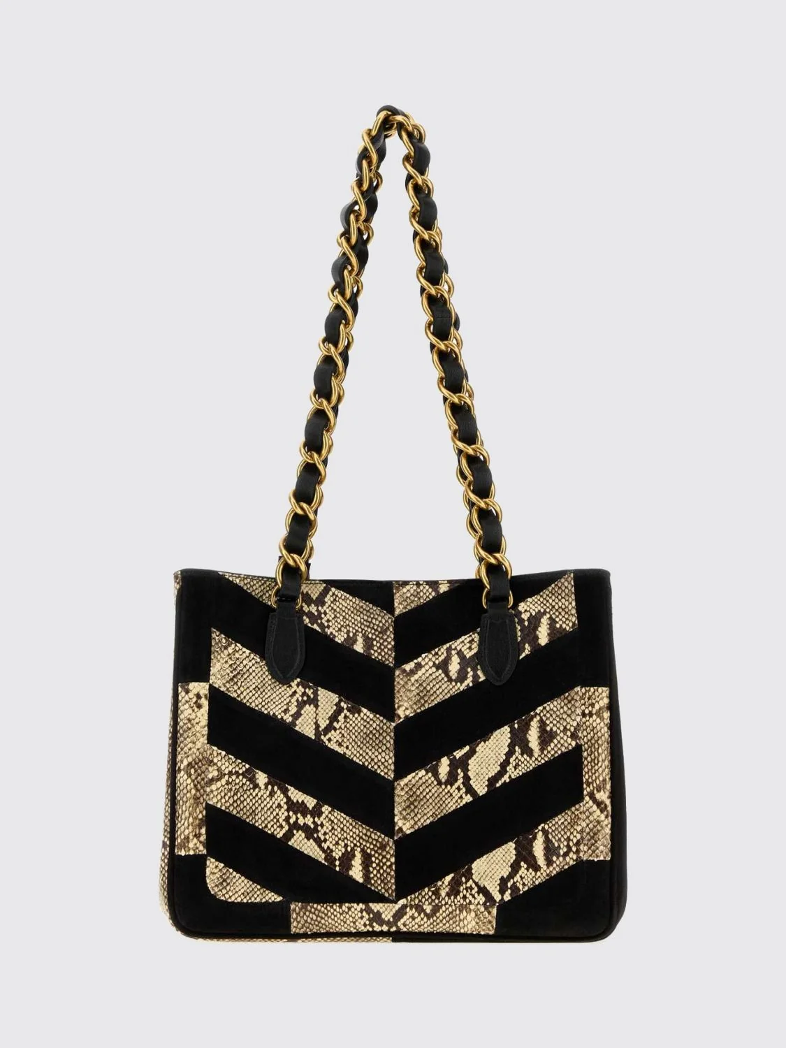 VALENTINO GARAVANI OS python print and chevron motif shoulder bag with vlogo