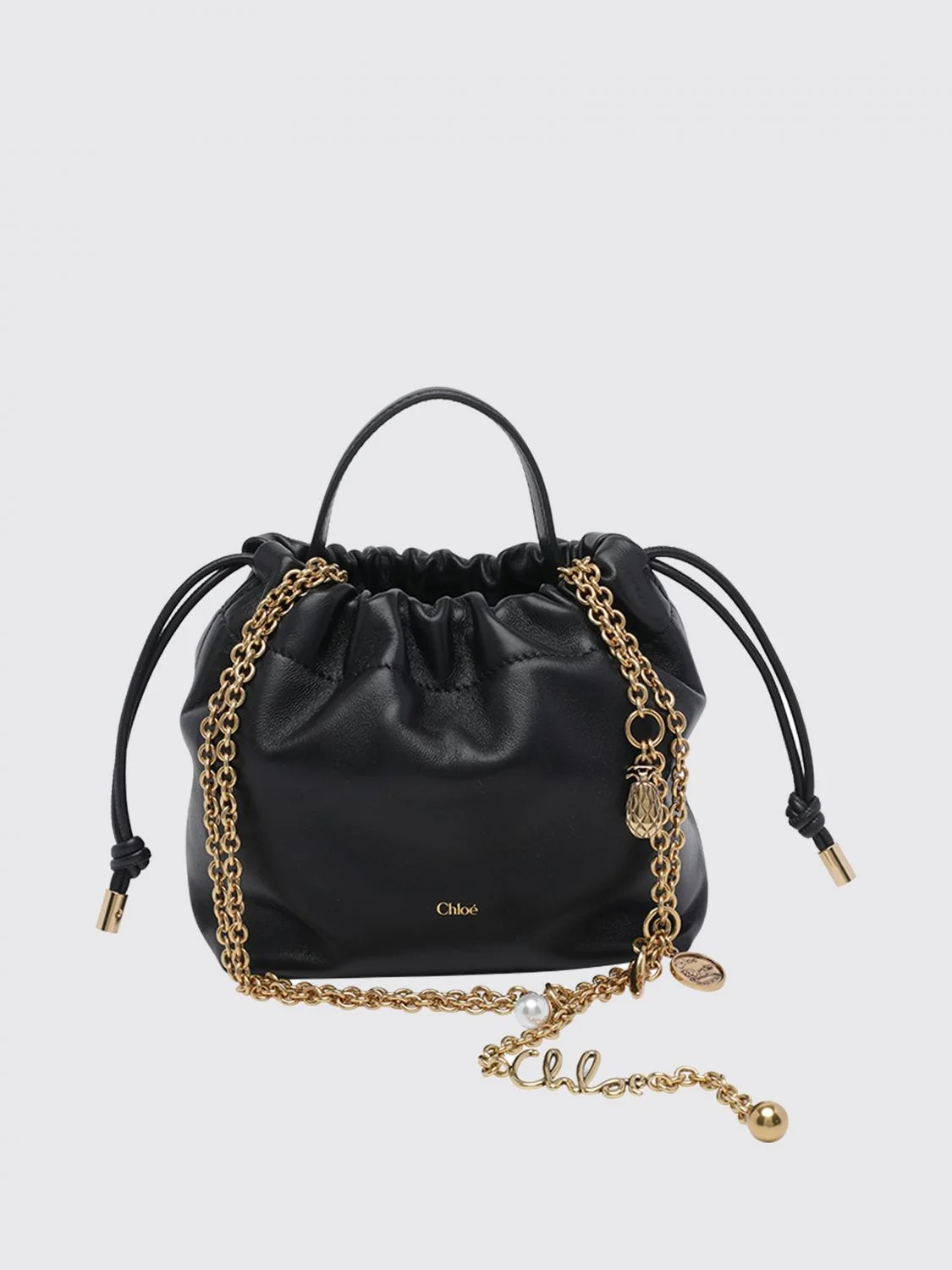 CHLOÉ OS icons mini bucket bag chloé in lamb nappa with chain strap and charms