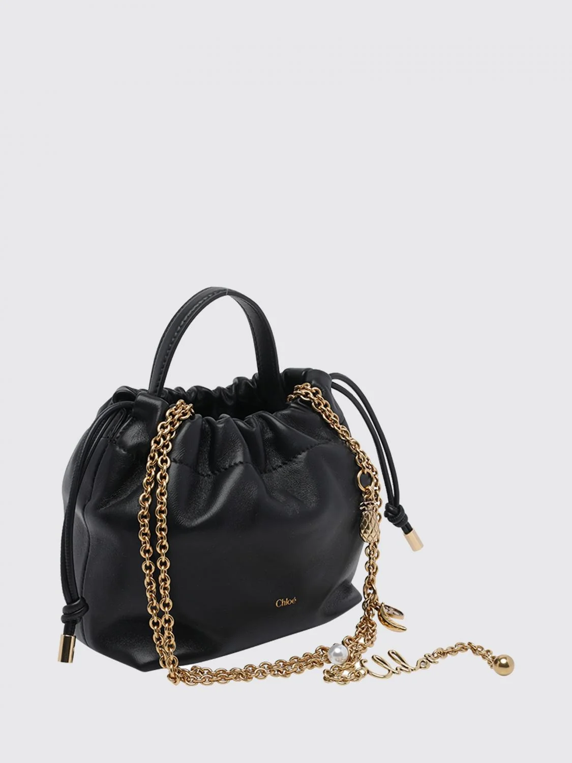 icons mini bucket bag chloé in lamb nappa with chain strap and charms