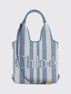 striped cotton handbag chloé with jacquard logo and leather handles