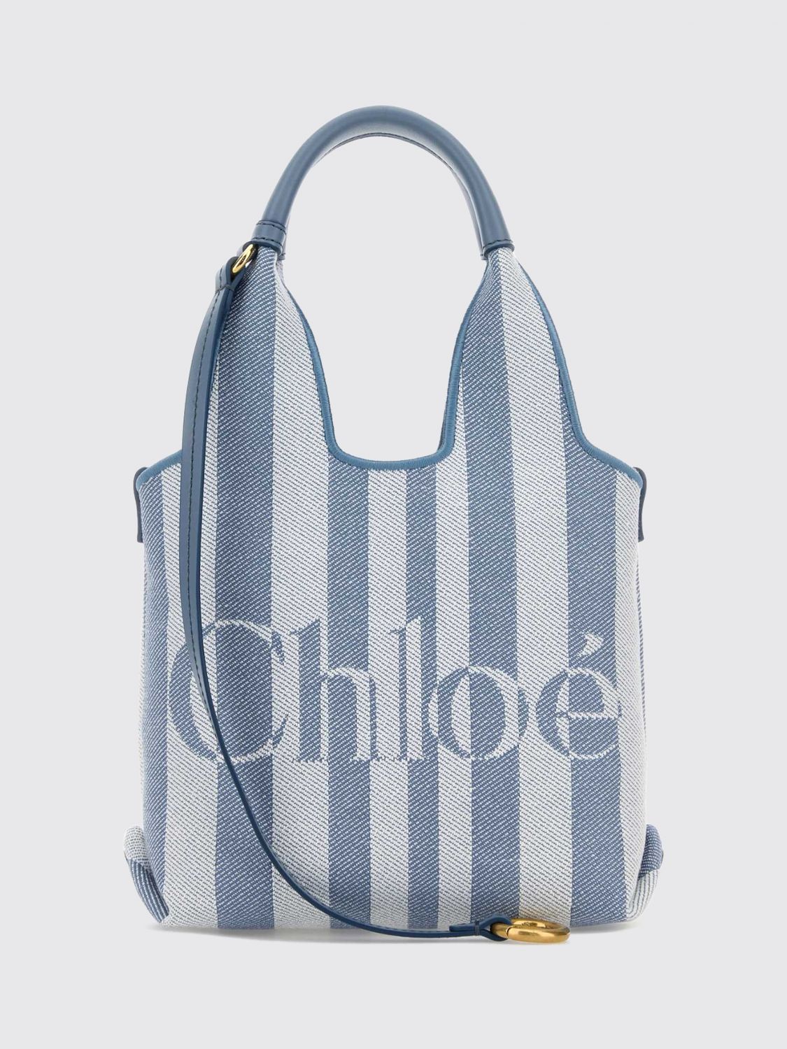 striped cotton handbag chloé with jacquard logo and leather handles